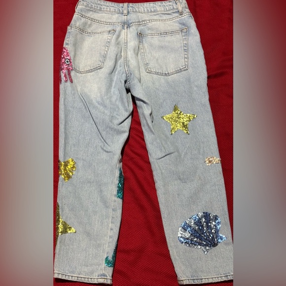 Topshop Straight Leg Jeans with Sequin Ocean Design - Multicolor - Picture 9 of 10